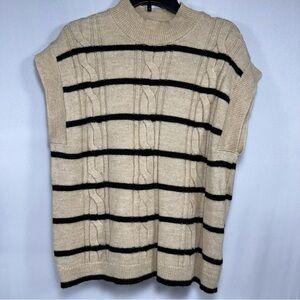 Striped Cable Knit Maeve by Anthropologie Beige Acrylic Blend Sweater Vest Large